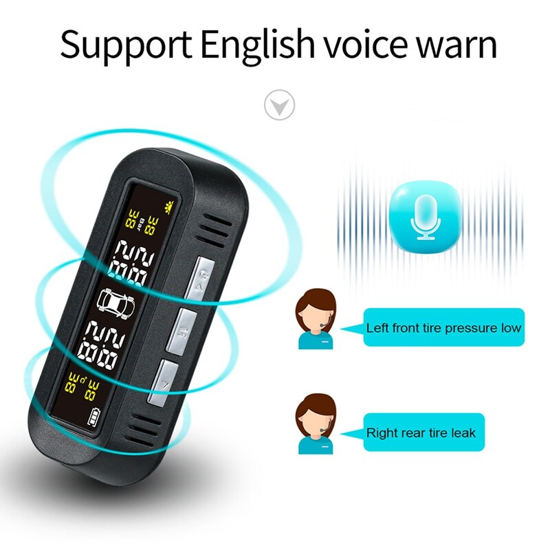 Tpms Solar Power Universal,Wireless Tire Pressure Monitoring System With 4 External Sensors,Real-Time Displays 4 Tires'Pressure