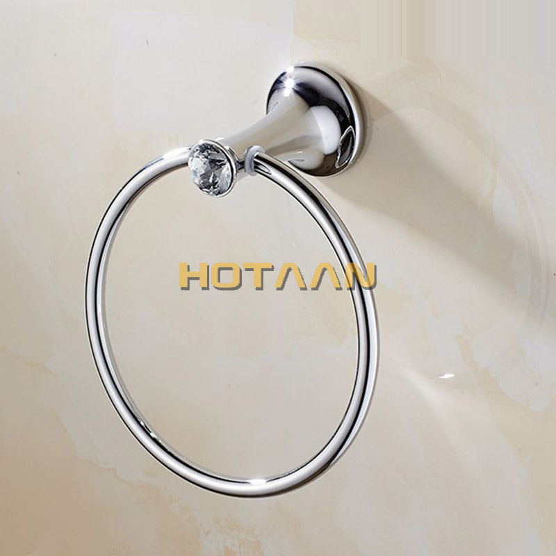 Handdoek Ring Chrome Badkamer Handdoek Houder, Rvs Muur Gemonteerde Ronde Handdoek Ringen Crystal Handdoekenrek Badkamer Accessoires