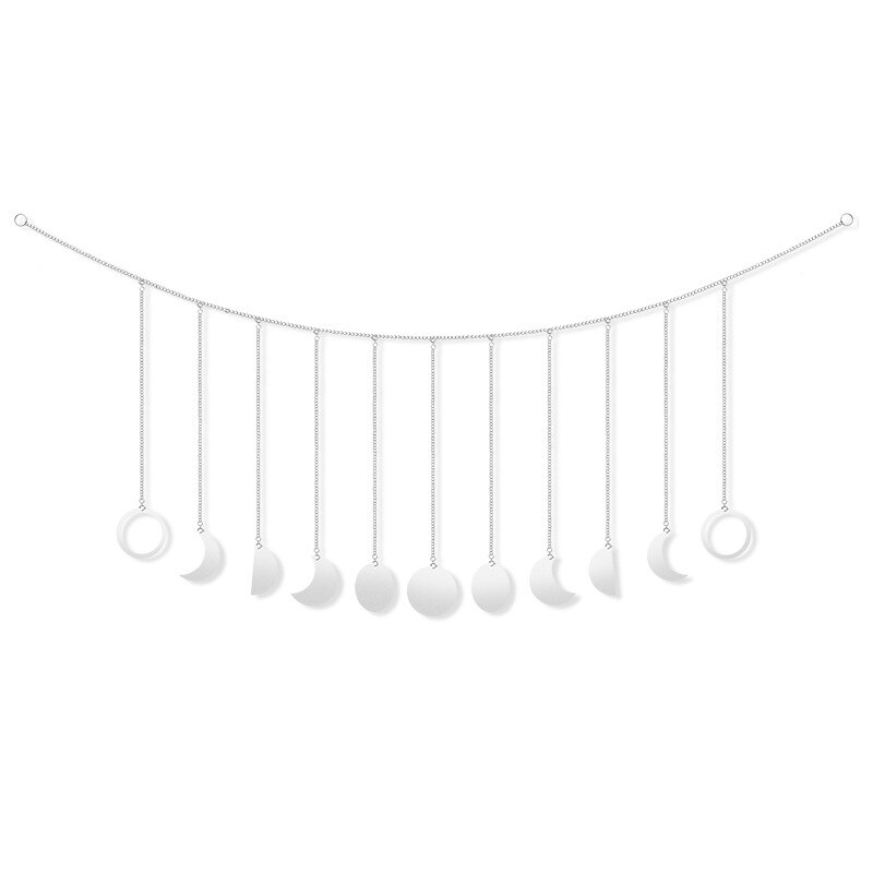 Décoration murale suspendue en forme de lune ou de soleil, pièce ronde en métal, pour salon, pour enfants, avec chaînes: B6-2pc