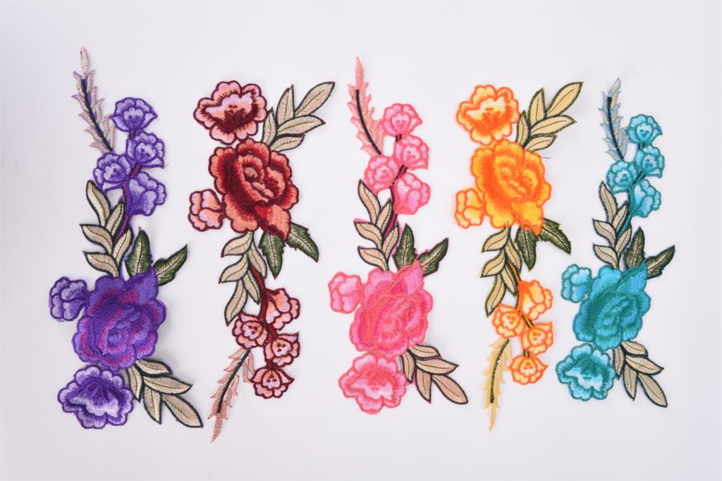 2 Toppe Da Stiro Ricamo Fiori Rosa, Applicazioni Transfer Per Tessuti