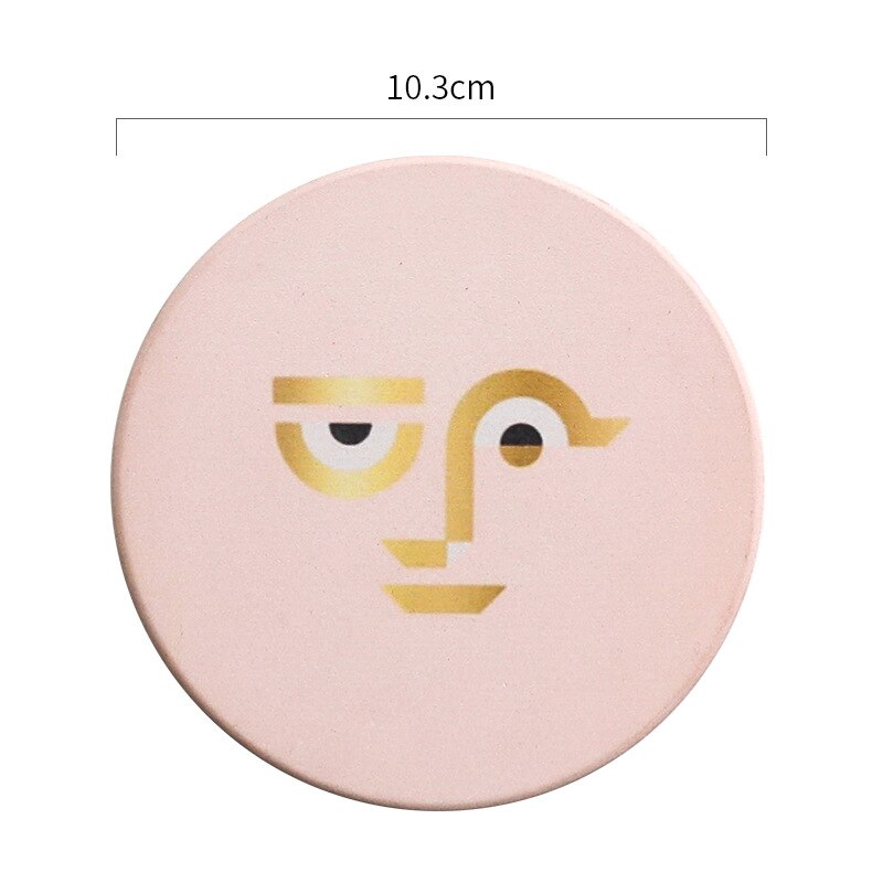 Coaster nordisk keramisk absorberende skridsikker kaffekoppude isoleringspude korkbund klassisk face coaster drink: Stil -1