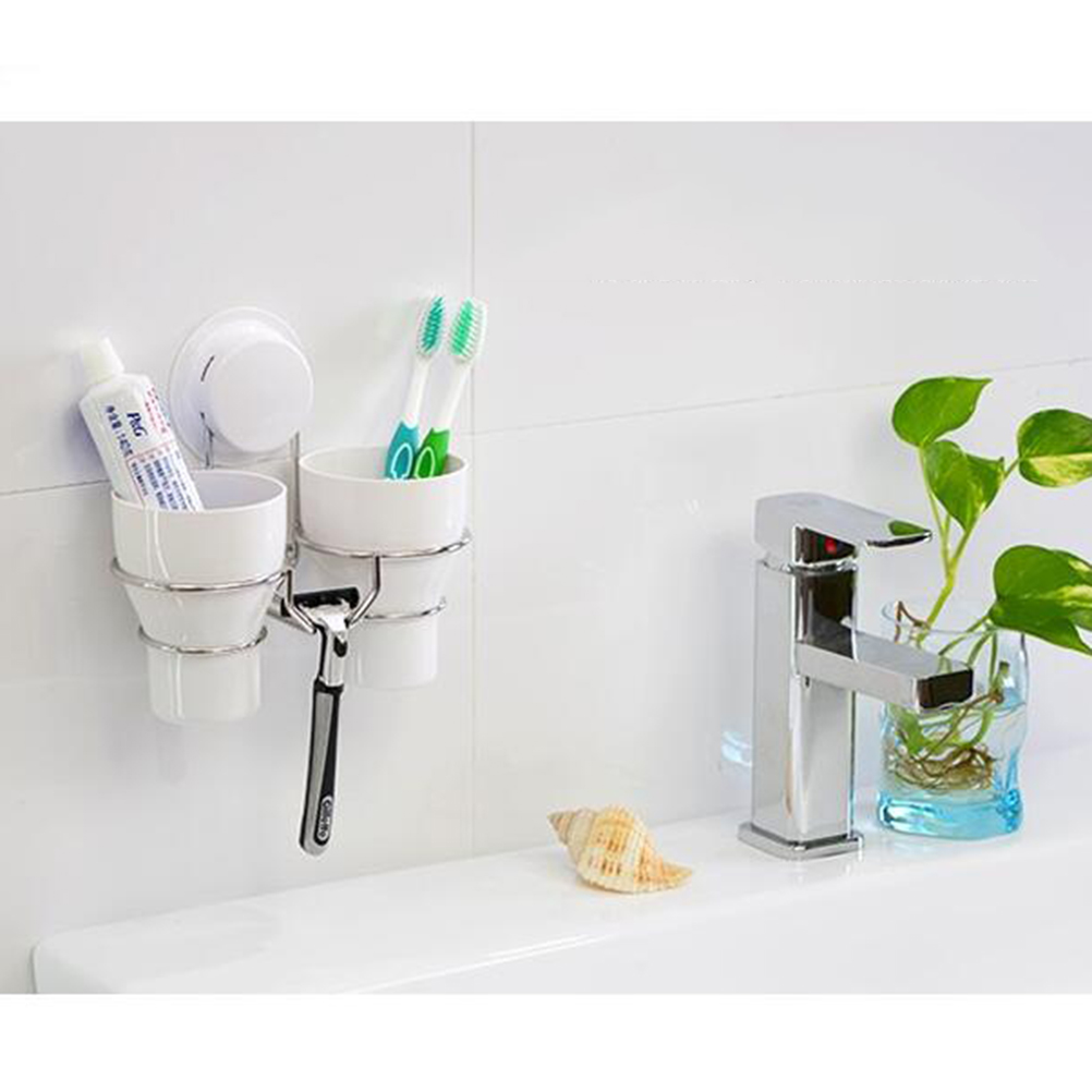 1 stk kopholder vægmonteret rustfrit stål suge tumbler rack kopholder organizer til badeværelse hotel tandbørste