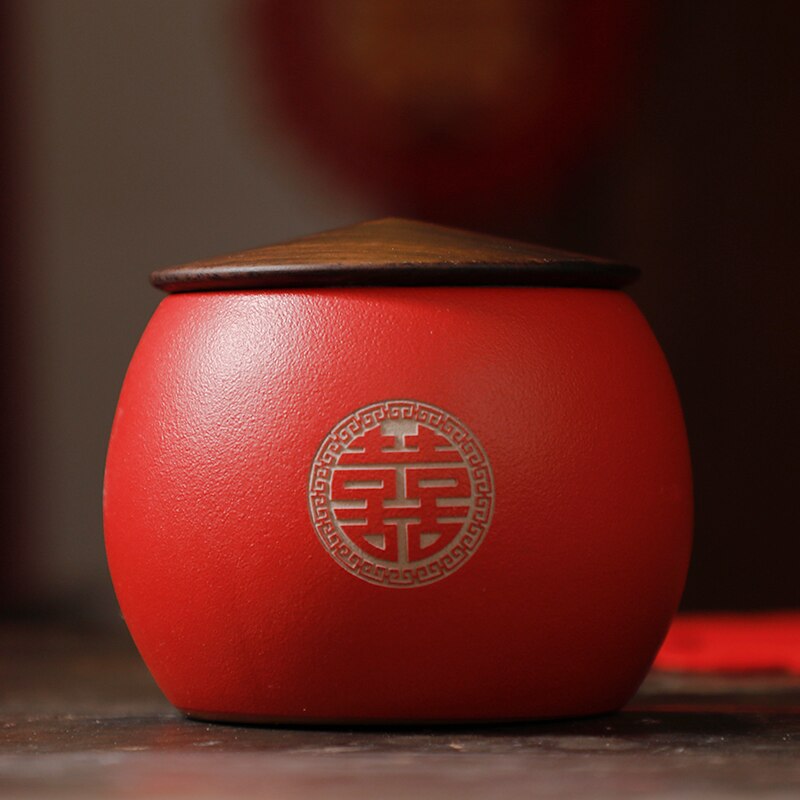Chinese Red Ceramics Tea Caddy Travel Tea Bag Storage Box Sealed Tea Jar Coffee Canister Kitchen Spice Containers Wedding: B