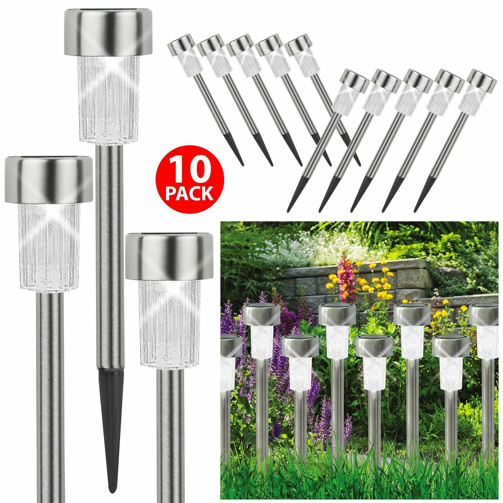 10pcs Mini Solar LED Garden Lights Stainless Steel Outdoor Solar Power Pathway Lights Yard Driveway Landscape Lights: White Light