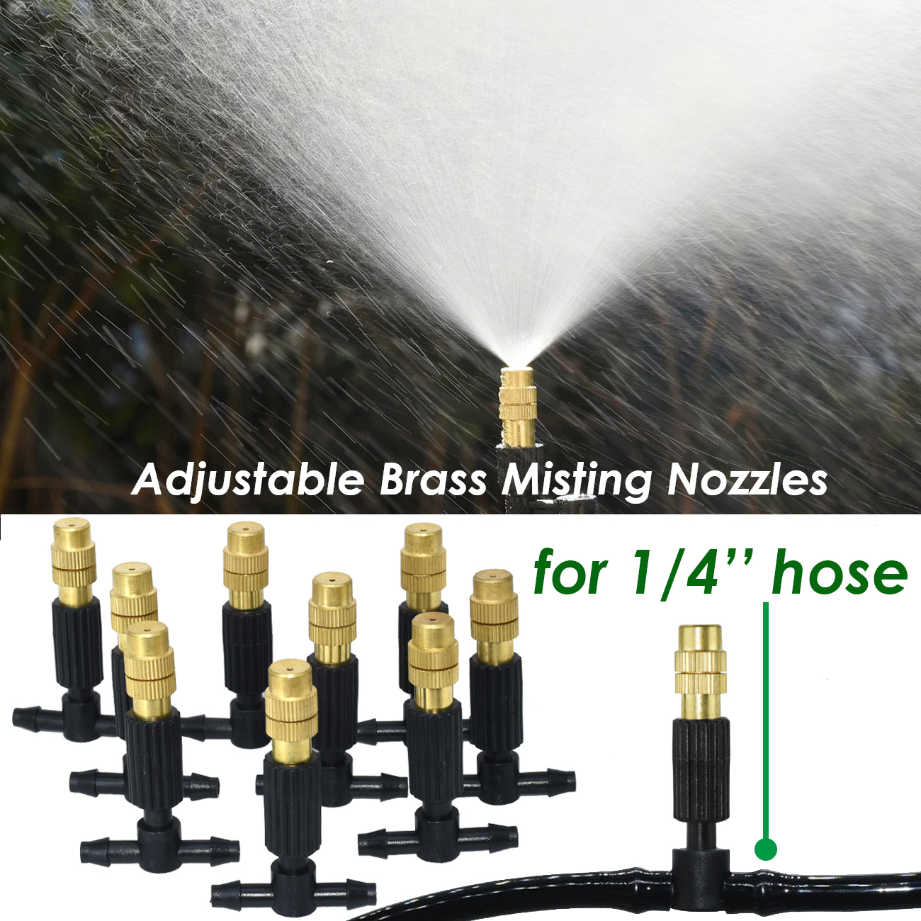 5M-30M 4/7mm Brass Tee Atomizer Nozzle Hose Garden Irrigation 1/4'' Outdoor Misting Cooling Watering System for Patio Greenhouse