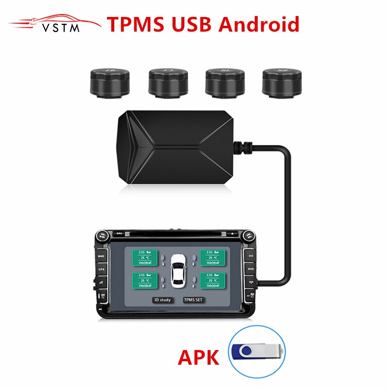 USB Android TPMS Tire Pressure Monitoring System Display Alarm System Internal Sensors Android Navigation Car Radio 4 Sensors