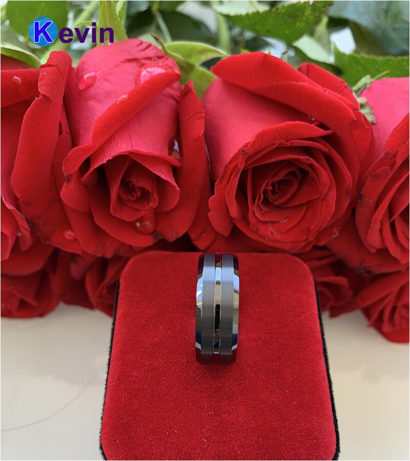 Bague classique en carbure de tungstène noir, bague de mariage, 8MM, finition brossée Center rainuré confortable