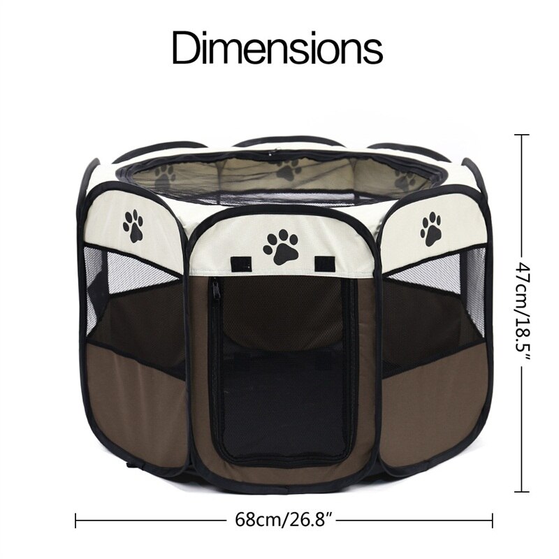 Portable Circular Pet Playpen Foldable Dog Cat Exercise Play Pen Crate Fence Carrying Bag Cat Kennel Cagefor Rabbit,Puppy,Guinea: Brown2 / M