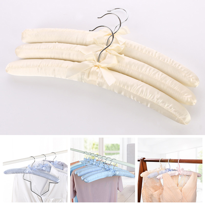 Cintre rembourré en satin pour vêtements, cintres en éponge, présentoir de magasin, crochet argenté, 1 pièce