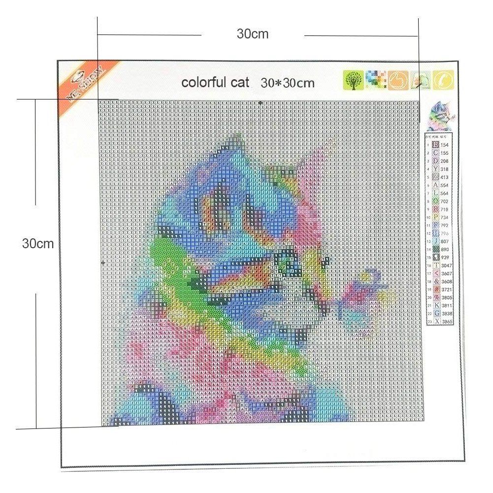 Printing DIY Diamond Painting Cat Full Area Square Stick Paste Home Decor Wall Decorative Painting (30x30cm)