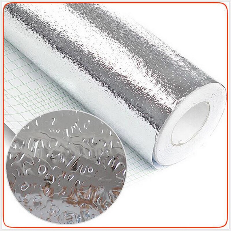 Kitchen Waterproof Anti-oil Aluminum Foil Self-adhesive Stickers Mats Anti-oil Sliver Wallpaper for Drawer Bathroom
