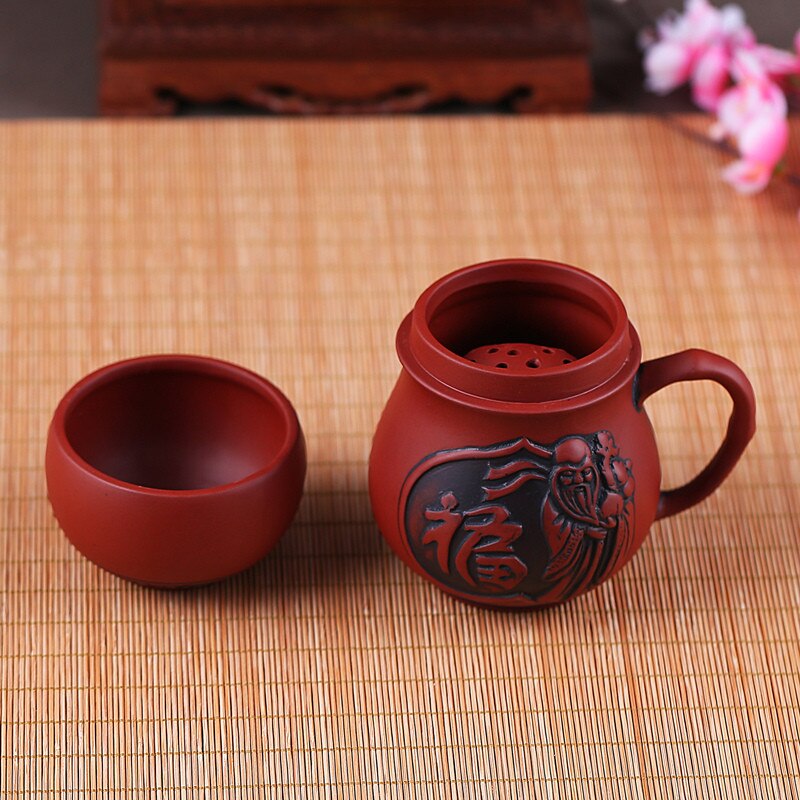 Traditionele Chinese Paarse Klei Cup Yixing Handgemaakte Drinken Theekopje Kantoor Water Mok Met Deksel En Filter Kung Fu Drinkware