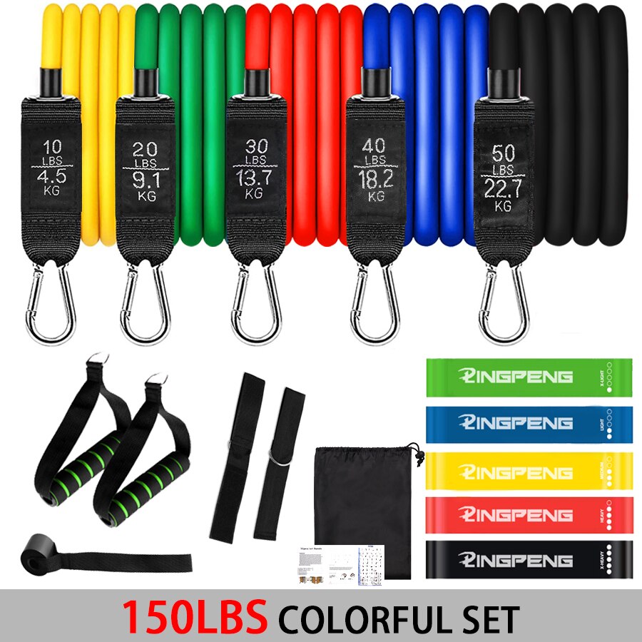5 Stackable Exercise Bands with Handles 5 Resistance Loop Bands for Resistance Training Physical Therapy Home Workouts: 150LBS COLORFUL SET
