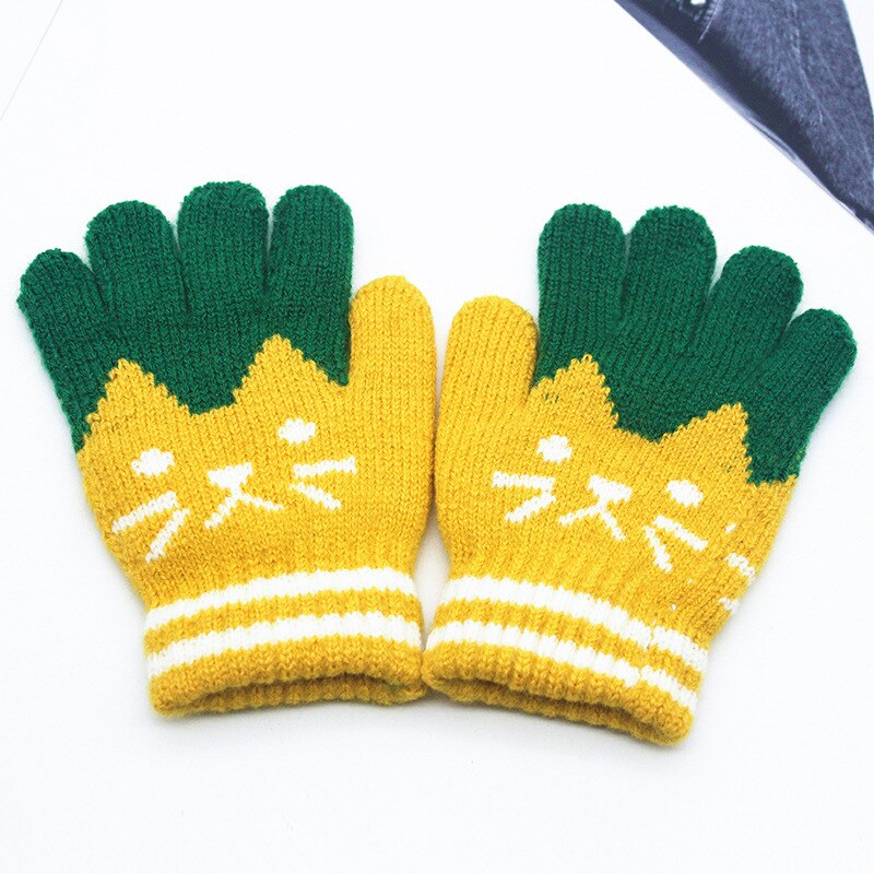Wecute Kinderen Winter Warme Handschoenen Voor 4-10years Kids Cartoon Kat Handschoenen Vijf Vinger Kasjmier Gebreide Handschoenen Soft Fietsen: YELLOW