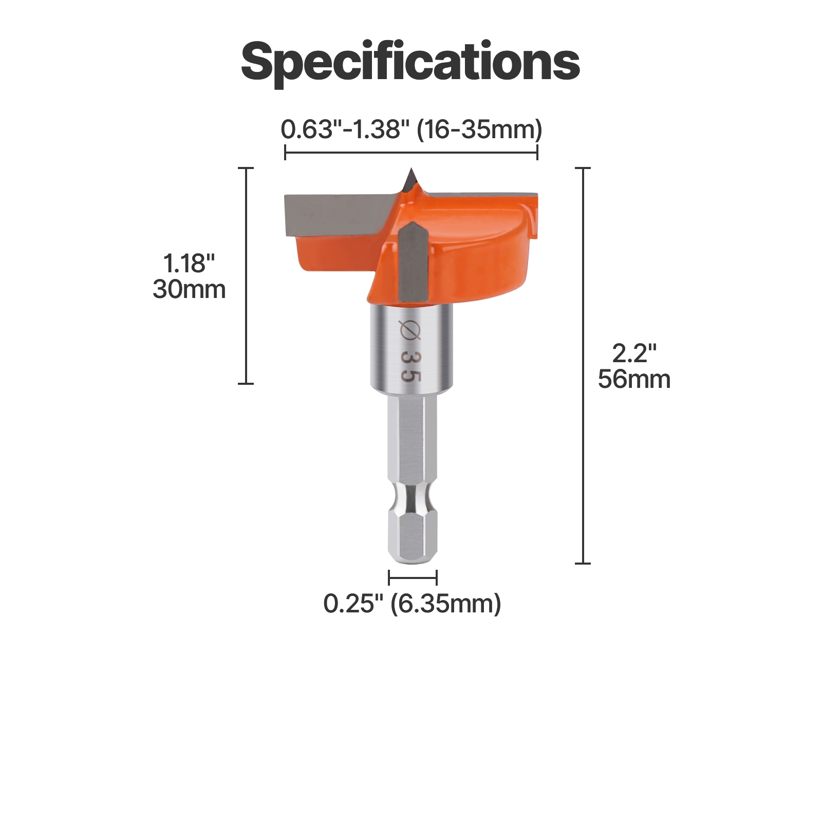 16-35Mm Tungsten Carbide Hout Scharnier Boring Boor Forstner Gatenzaag Met 1/4 Hex schacht Voor Plactic Hout