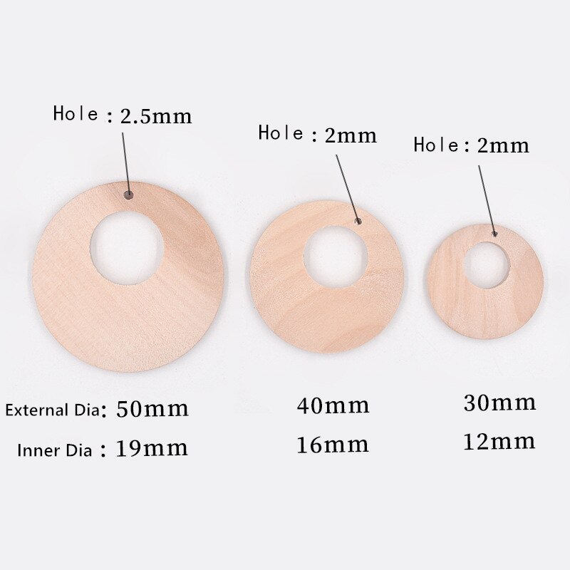 Natural Wood Geometric Round Earring Pendant DIY Jewelry Making Crafts Handmade Earring Accessaries 30mm/40mm/50mm