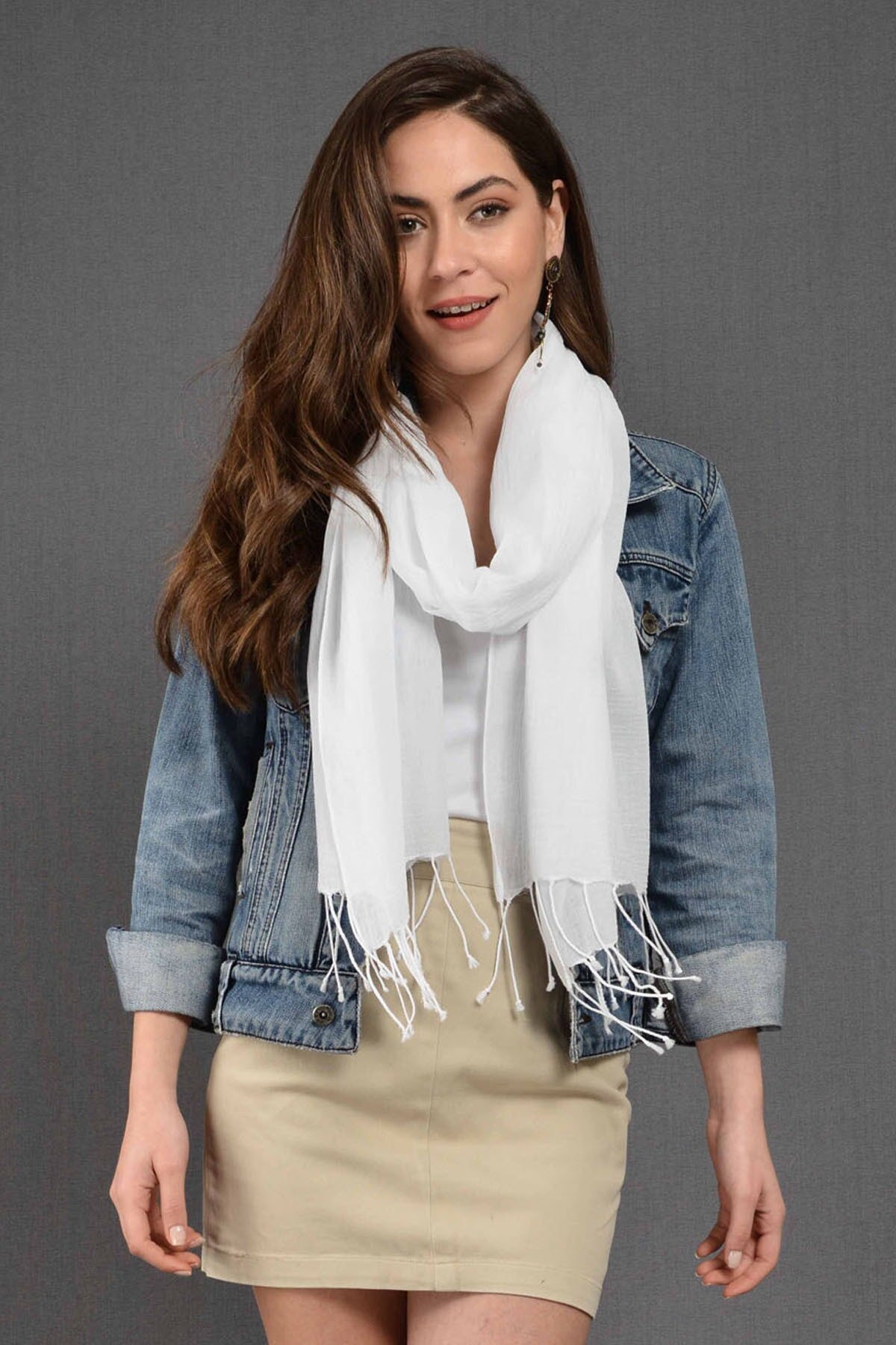 Fular de algodón para mujer, chal Unisex con pintura plana blanca, pashmina de de , para las cuatro estaciones,
