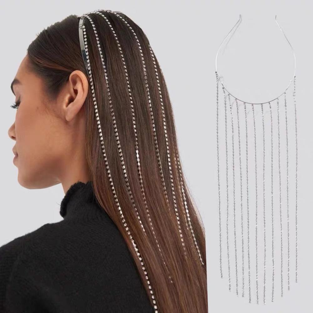 Fashionable lange kvast hovedbånd rhinestone smykker egnet til kvindelige brude krystal hovedbeklædning med total længde  of 42cm