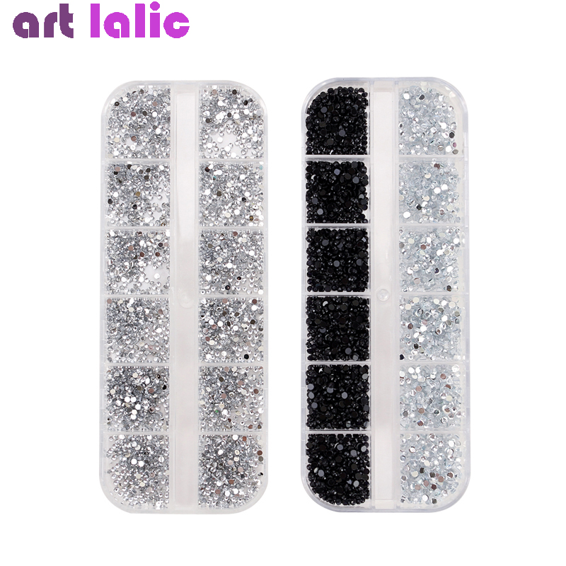 1.5 Mm + 2.0 Mm Nail Rhinestones Met Puntjes Pen Platte Bodem Helder Zwart Wit Glitters Container Case Diy Nail art Decoraties