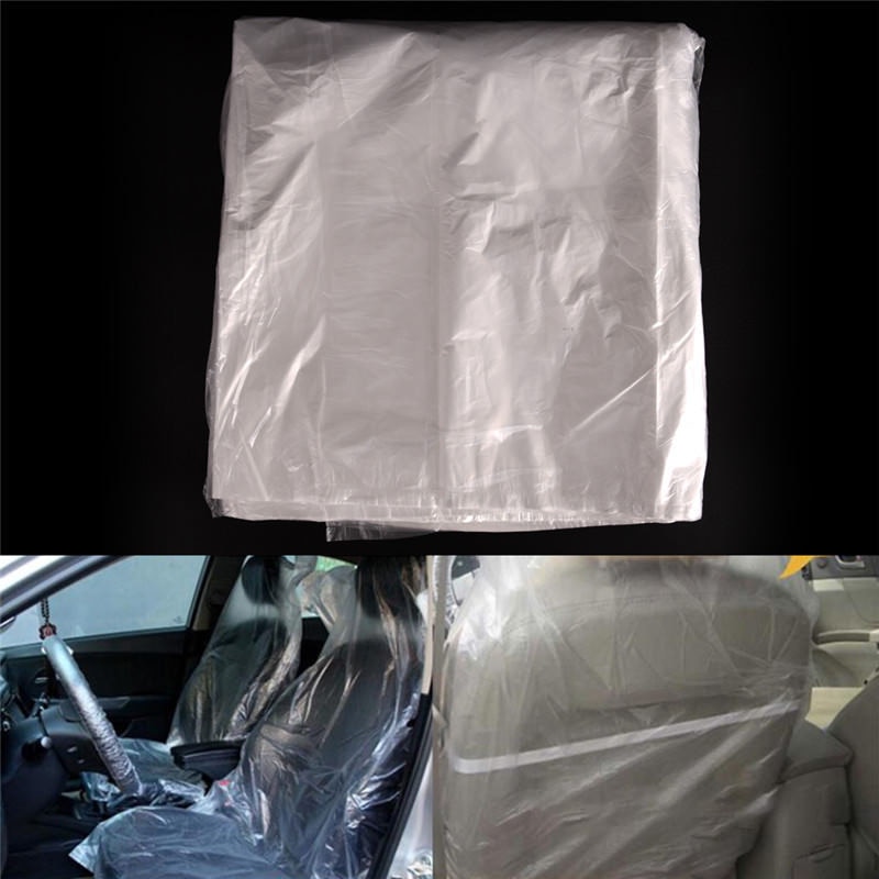100PCS Disposable Plastic Car Seat Covers Protectors Mechanic Valet Roll Clear
