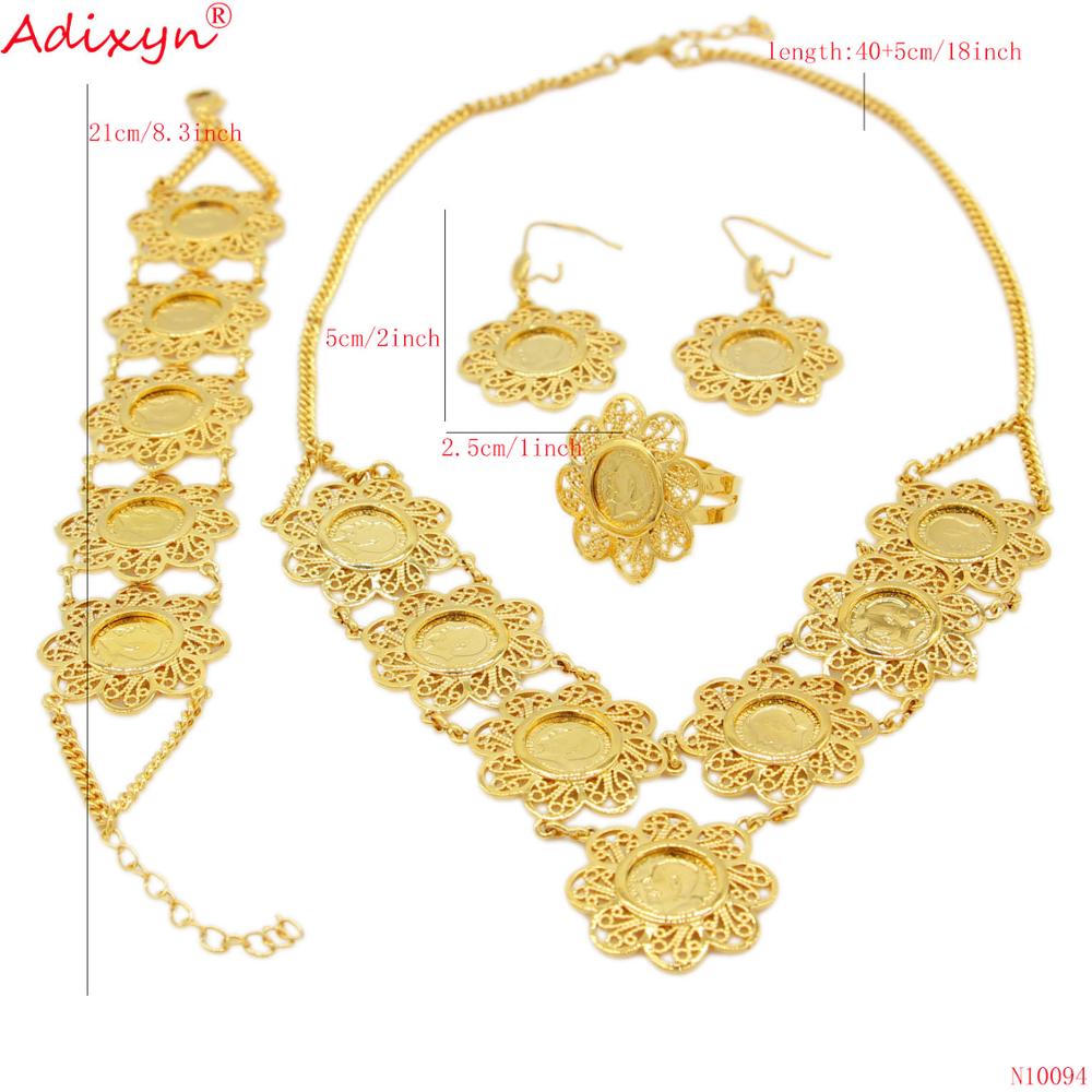 Adixyn – ensemble de bijoux couleur or, collier, boucle d&#39;oreille, bague, Bracelet, accessoires pour Halloween africain, dubaï, inde, N10094