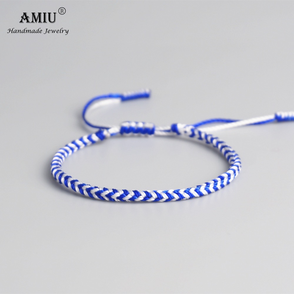 AMIU Tibetischen Buddhistischen Glück Seide Gewebt Tibetischen Armbänder & Armreifen Für Frauen Männer Handgemachte Knoten Deongare Seil Wünschen Armbinde