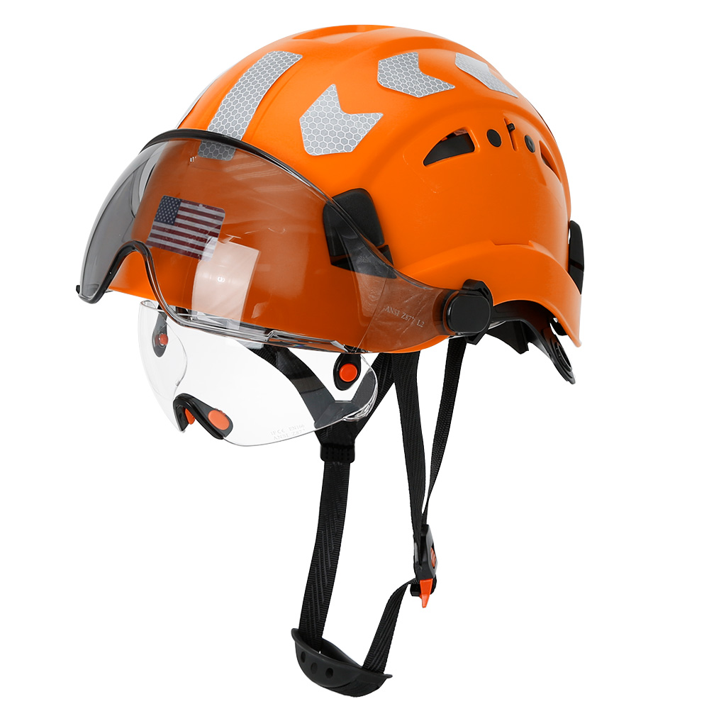 Construction Safety Helmet with Visor Built In Goggles Reflective Stickers ABS Hard Hat ANSI Industrial Work CE Engineer Cap: SKY BLUE