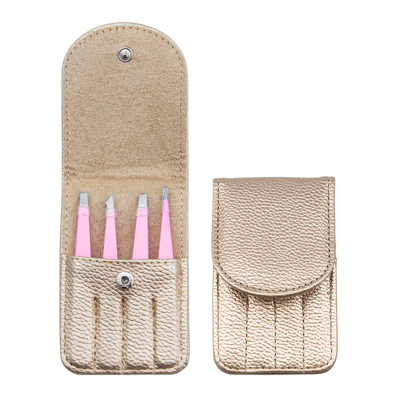 4 pz/impostato pinzette professionali con custodia per sopracciglia clip pinze in acciaio inox rimozione dei capelli strumenti per il trucco: rosa