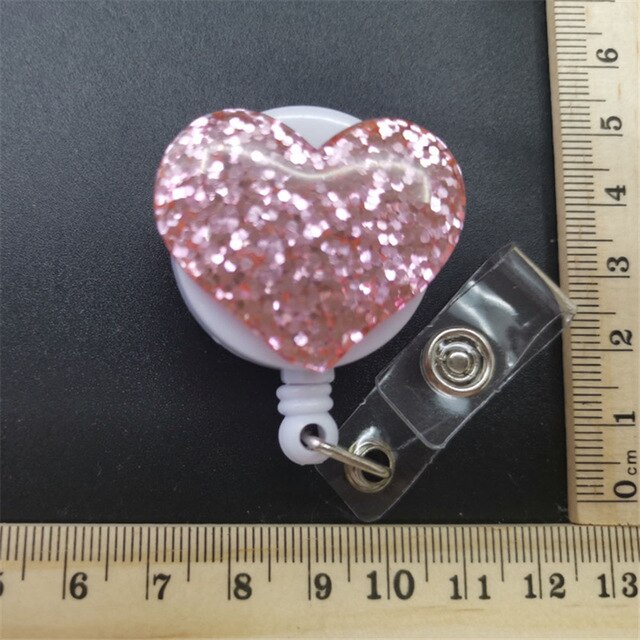 1Pc Liefde Hart Rhinestone Verpleegkundige Badge Reel Clip Badge Houder Intrekbare Pull Badge Id Lanyard Naam tag Kaart: Pink