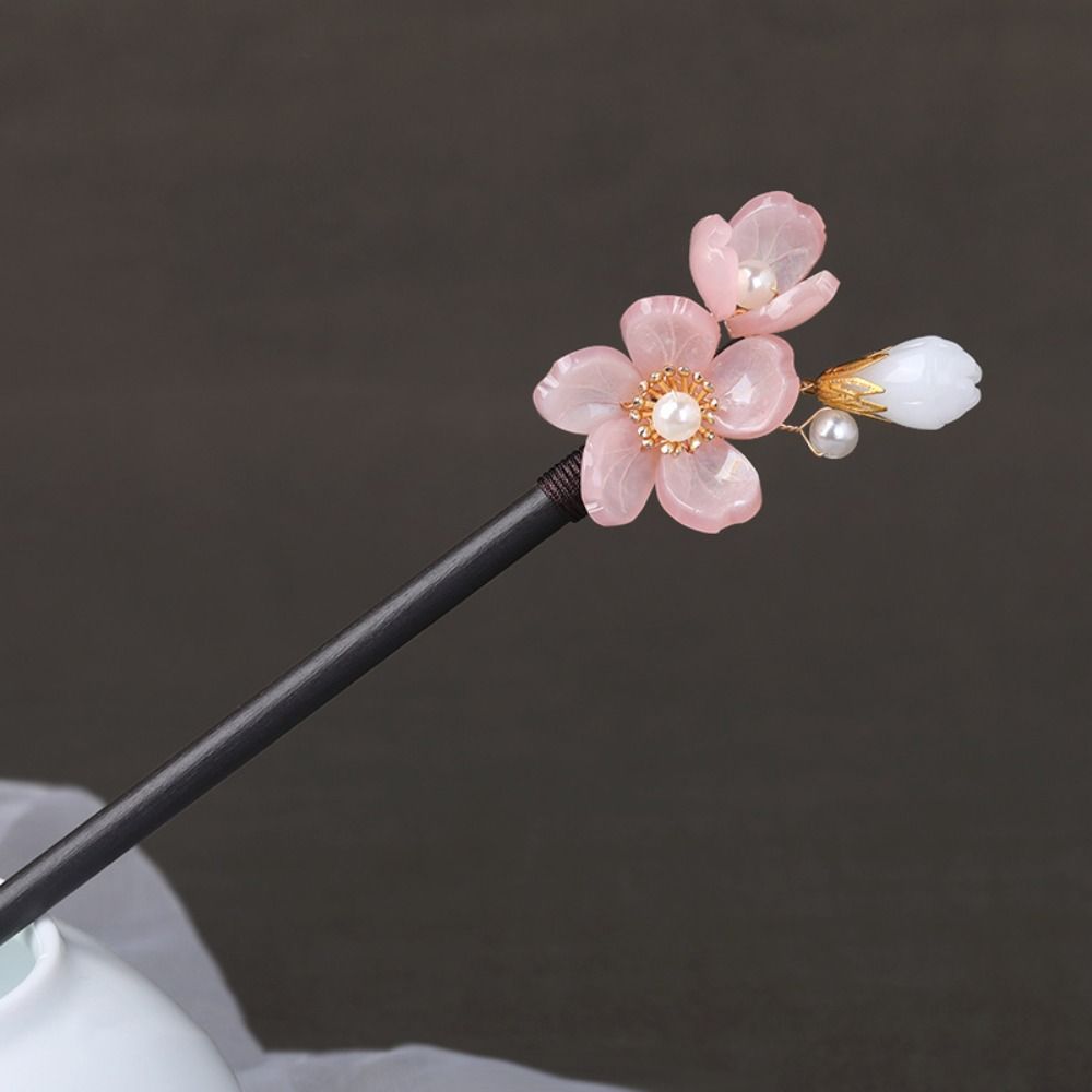 Tocados con borlas y flores, horquilla de madera para el cabello, horquilla para el cabello con perlas, accesorios para el cabello, horquilla Hanfu, palo para el cabello para niña: Blue