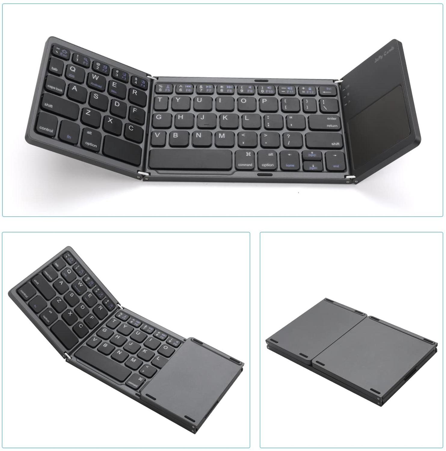 Bluetooth Mini Foldable Keyboard Wireless BT Folding Pocket-Size Keypad with Touchpad for Android/IOS/Windows/Laptop/Tablet