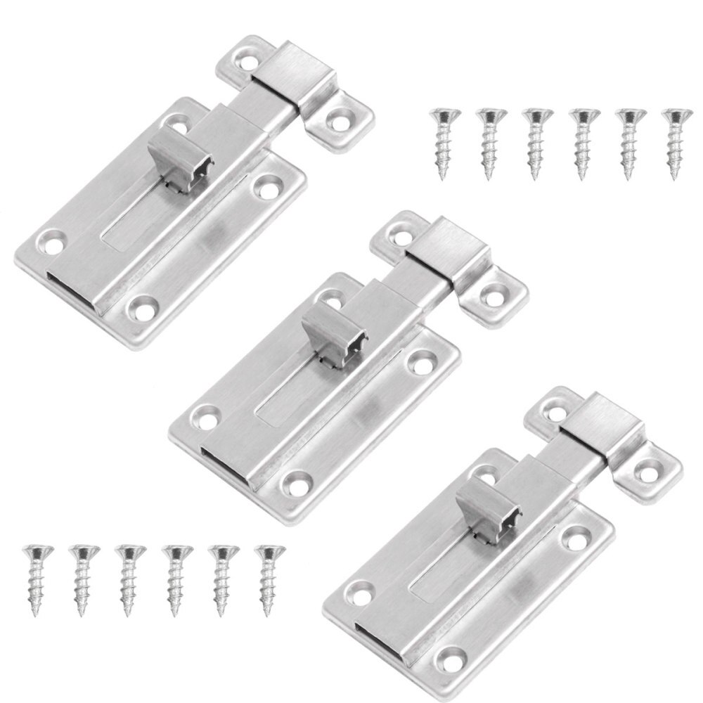 3pcs 3 Inch Stainless Steel Door Bolts Sliding Door Lock Slide Bolts Hasp Staple Gate Safety Lock for Internal Doors (Silv