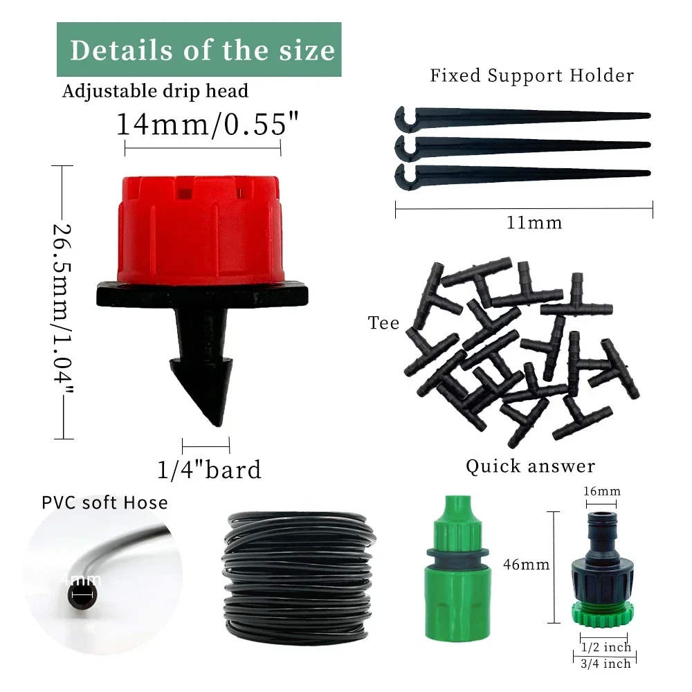 system nawadniania kropelkowego DIY robić szklarni 10M-30M, automatyczny podlewanie, zestaw robić nawadniania kropelkowego z mikro zraszaczy i regulowanymi kroplownikami.