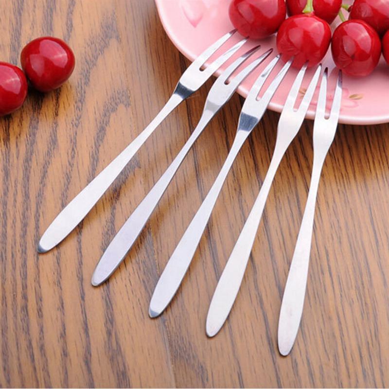 6PCS Stainless Steel Forks Two Prong Fork Dessert Fruit Forks Party Tableware Kitchen Accessories Dinnerware Set Food Cutlery