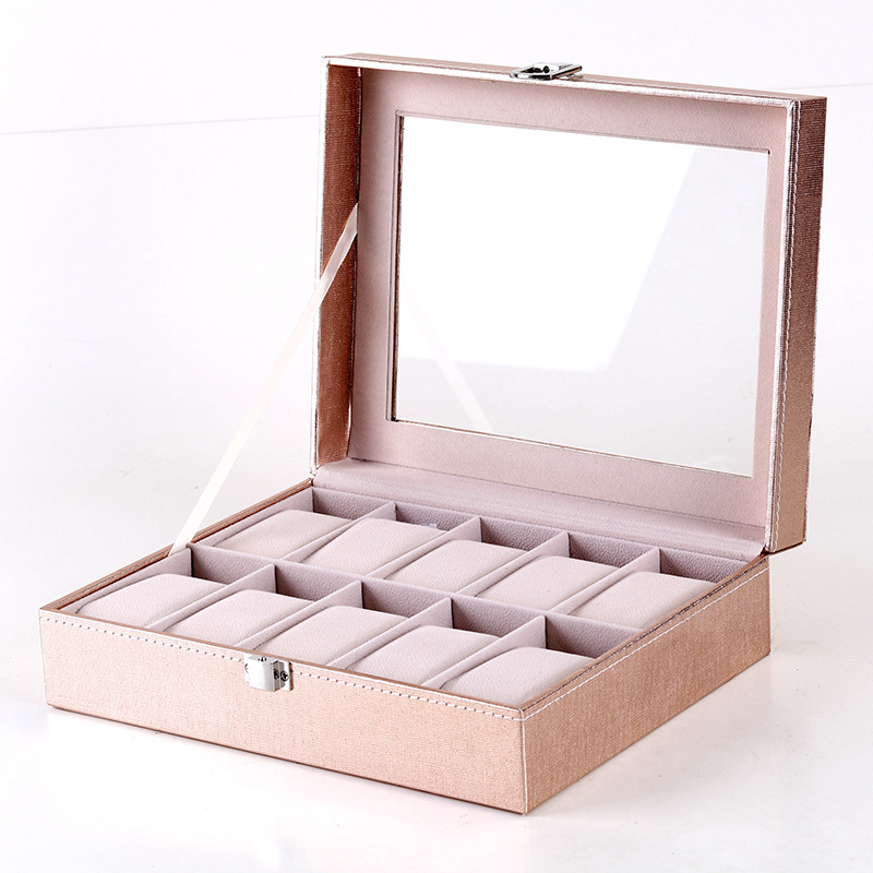 Caja de almacenamiento de relojes de pulsera para mujer, estuche especial de cuero PU rosa, para guardar joyas: rose gold 10 slots