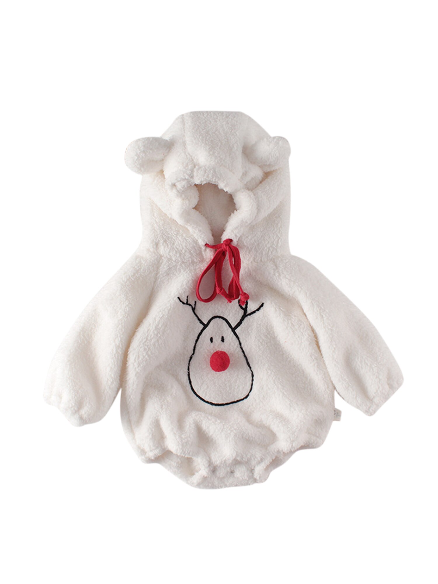 Spædbarn jul romper baby dreng piger langærmet hætteklædte snemand print med mønster i et stykke rød beige varm fleece hætteklædt tøj: Hvid / 18-24m