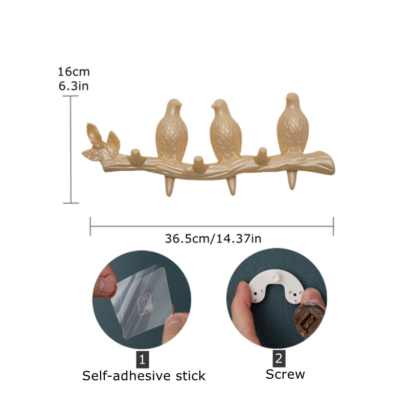 Perchero montado en la pared con ganchos para abrigos, sombreros, llaves, toallas, colgador artístico decorativo para puerta trasera, decoración de pájaros en ramas de árbol: plum