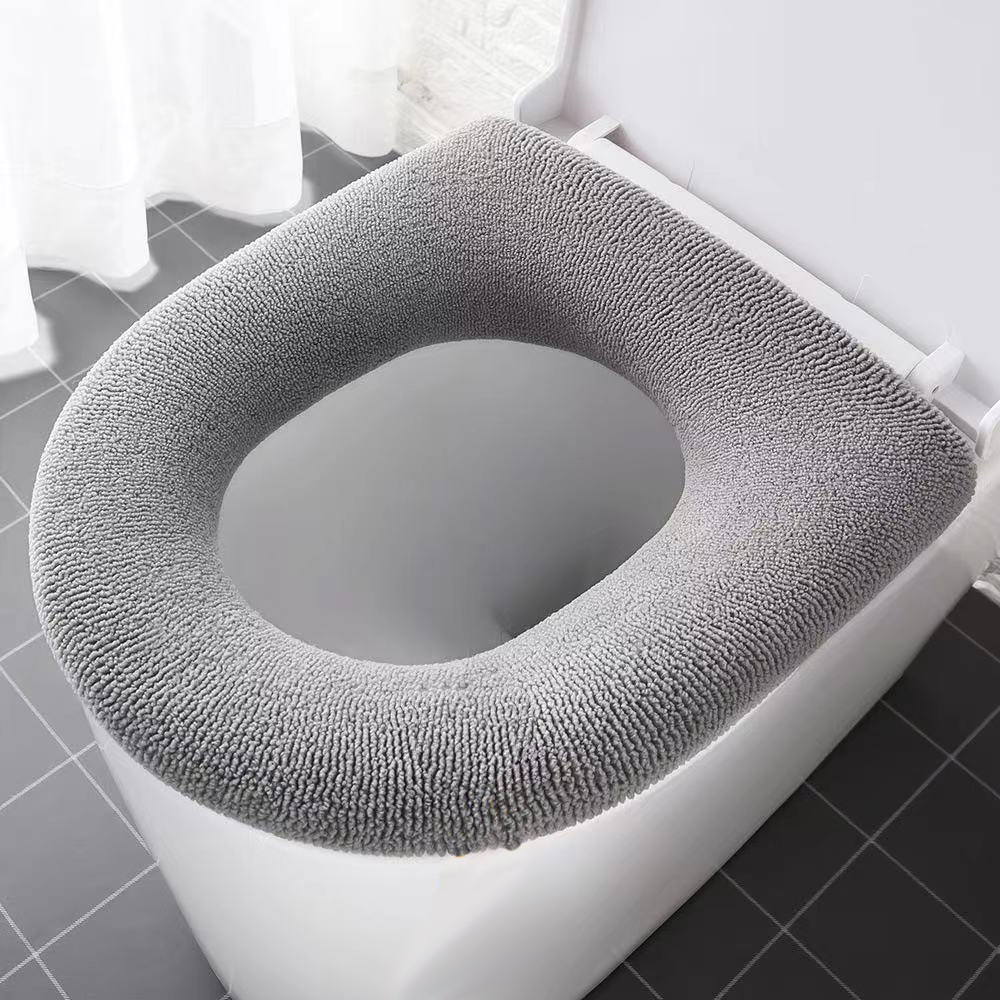 Winter Warm Toilet Seat Cover Closestool Mat Washable WC Bathroom Accessories Knitting Pure Color Soft O-shape Pad Bidet Cover: A