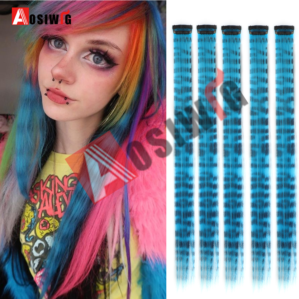 5PC Synthetic Feather Hair Extensions With Clips Heat Resistant Straight Hair Extensions Color Colored Black Hair Clip Womens 8G: Silver