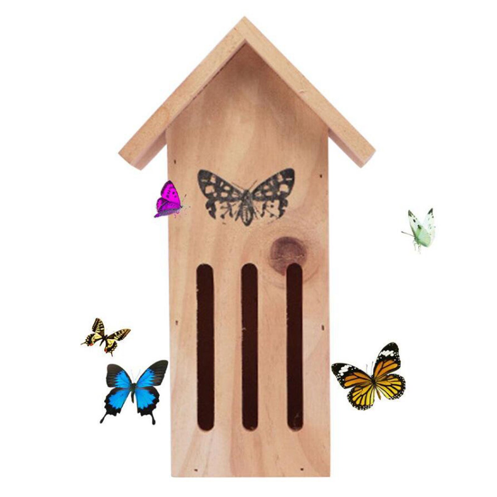 Attractive Natural Wooden Butterfly House Hotel Waterproof Haven Garden Shelter Resting Place for Butterflies Solitary Yard