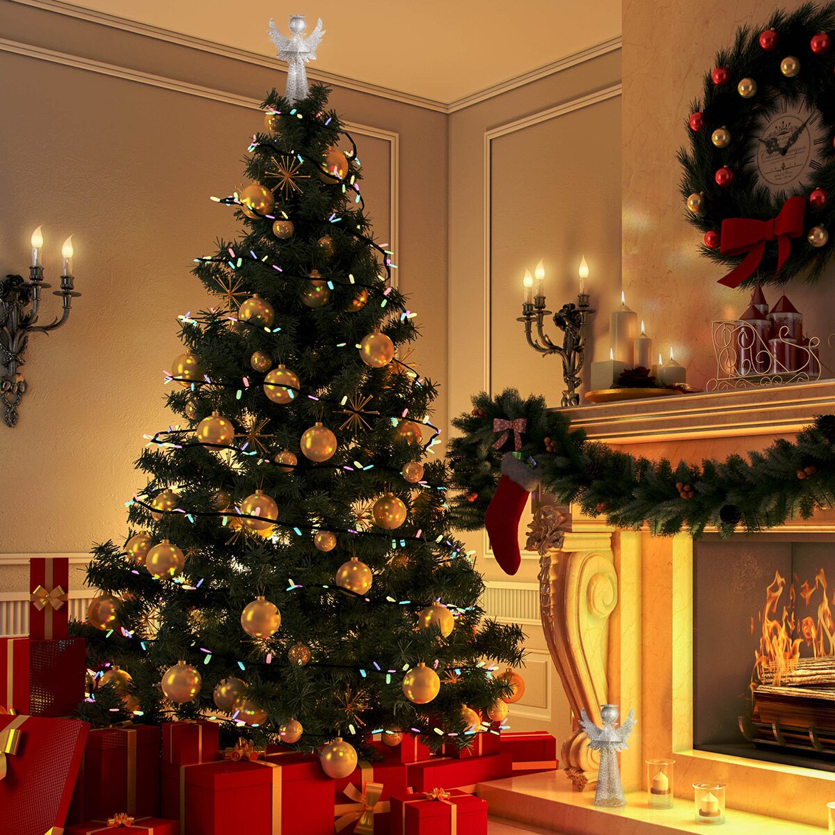 Amosfun juletræ topper engel træetop dekoration engel figur til topper xmas dekoration glædelig jul hjem ornament a50