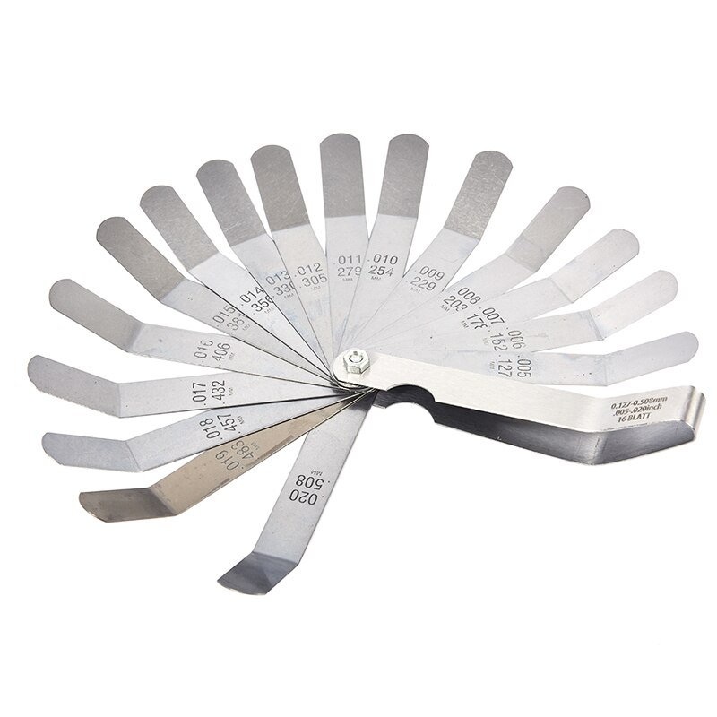 1 set for 16 Blades Feeler Gauge 0.05 to 1mm Thickness Curved Stainless Steel Gap Metric Filler Feeler Gauge