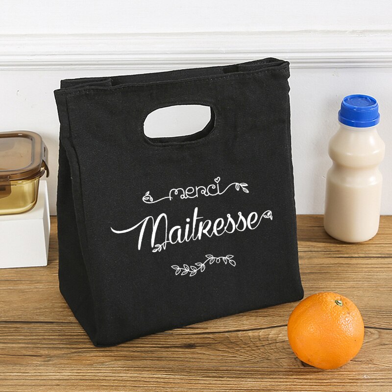 French Print Ice Cream Cooler Bags Lunch Bag Portable Insulated Canvas Bento Tote Thermal School Food Storage Pouch Teacher Gift: Niebieski