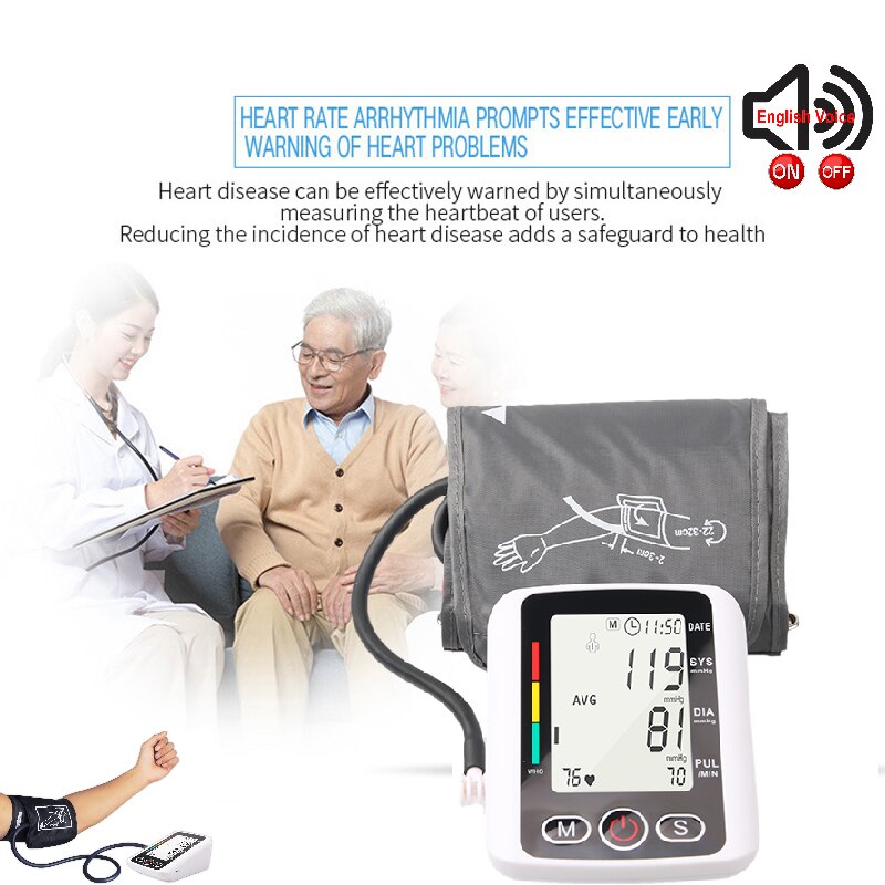 Electronic blood pressure cuff portable household sphygmomanometer for adults to measure blood pressure