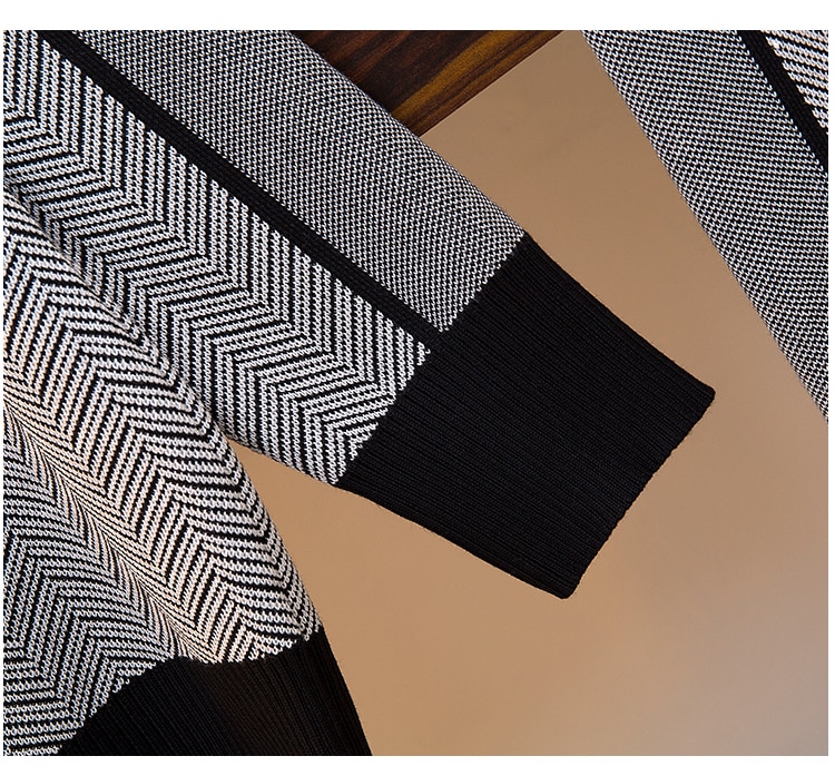 Autumn Women Geometric Knitting Tracksuit Zipper Cardigans jacket+ Pants Female Winter 2pcs Sports Set