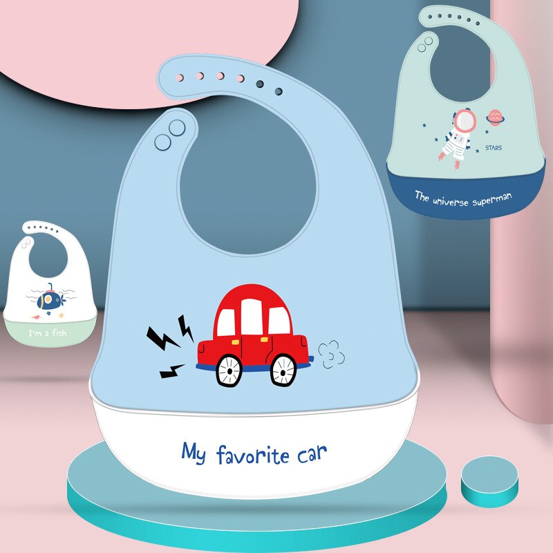 Dessin animé arc-en-ciel bébé bavoirs imperméable Silicone éléphant voiture imprimer bébé trucs fille garçon bébé alimentation bavoirs réglable enfants bavoir