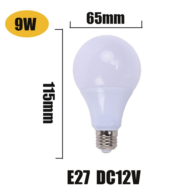 5pcs E27 LED Bulb Lights 3W 5W DC 12V Led Lamp 9W 12W 15W Energy Saving Lampada 12 Volts Led Light Bulbs for Outdoor Lighting: 9W E27 dc12V  bulb / warm white