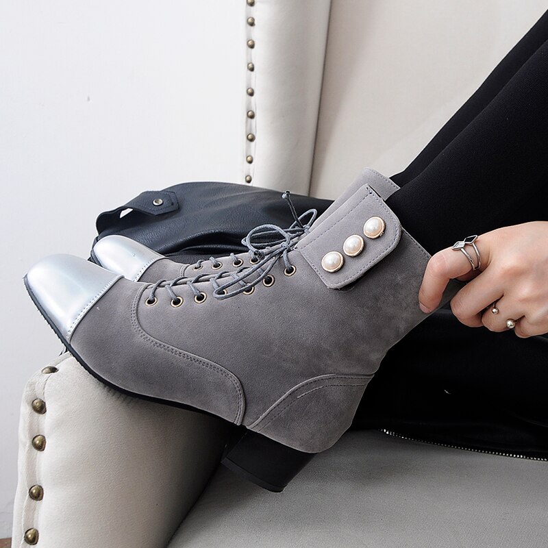 -stijl vierkante neus dames parel laarzen vierkante hak herfst winter streetwear dames laarzen  v897