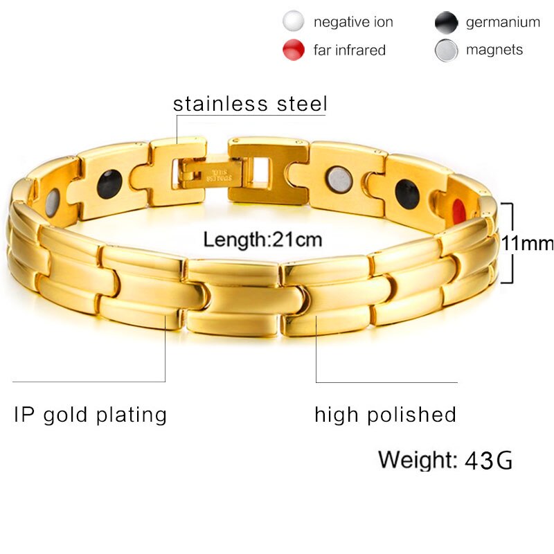 99.99% Pure Germanium Gezondheid Armband Voor Mannen Vrouwen Korea Populaire Rvs Magnetische Toermalijn Energie Power Sieraden: 21