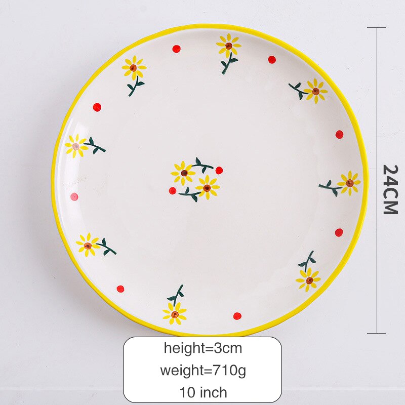 Ceramic Plate Cutlery Strawberry Sun Flower Cartoon Pattern Home Cute Steak Western Food Main Dish Taste Dish Kitchen Tool: 10-flower